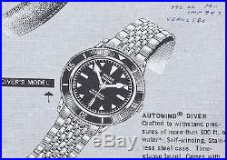 Gruen Ocean Chief vintage divers watch original hand pair 1960s NOS black frames