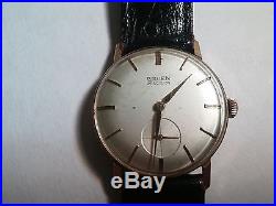 Gruen wrist watch, Precision, hand wind 14k gold, original ostrich band-black, r