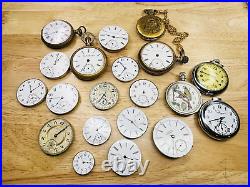 HUGE LOT Pocket Watches Elgin 15j Waltham Riverside 15j Fink 17j Keywind PARTS