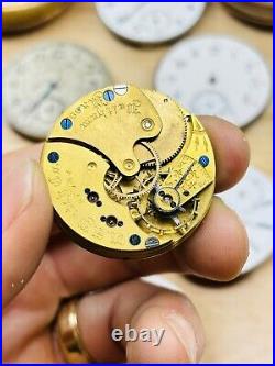 HUGE LOT Pocket Watches Elgin 15j Waltham Riverside 15j Fink 17j Keywind PARTS