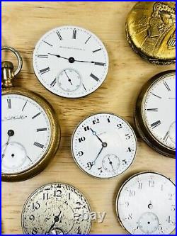 HUGE LOT Pocket Watches Elgin 15j Waltham Riverside 15j Fink 17j Keywind PARTS