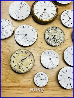 HUGE LOT Pocket Watches Elgin 15j Waltham Riverside 15j Fink 17j Keywind PARTS