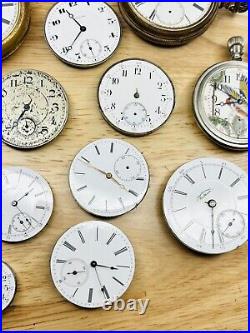 HUGE LOT Pocket Watches Elgin 15j Waltham Riverside 15j Fink 17j Keywind PARTS