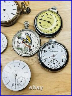 HUGE LOT Pocket Watches Elgin 15j Waltham Riverside 15j Fink 17j Keywind PARTS