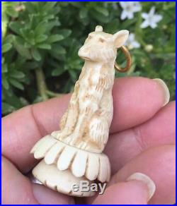 Hand carved celluloid pendant fob, Wolf dog, chess piece pendant antique jewelry