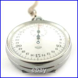 Heuer White Dial Stainless Steel Pocket Stopwatch For Parts Or Repairs