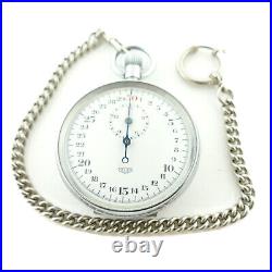 Heuer White Dial Stainless Steel Pocket Stopwatch For Parts Or Repairs