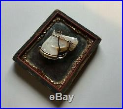 Horse fob. Hand carved. Mother of pearl. Horse head Pendant gold victorian vtg