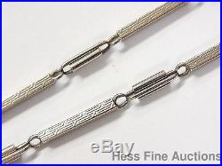 Huge Handmade Hand Etched 14k White Gold 1920s Art Deco Long Pocket Watch Chain