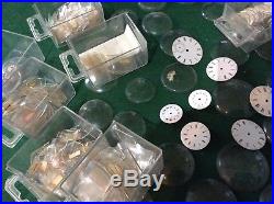 Huge Job Lot Vintage Watch Spares Watchmakers Glass, Hands, faces Etc