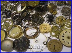 Huge Lot Antique Vintage Clock Watch Parts Pieces Gears Faces Movements Hands