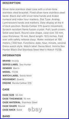 Invicta Sea Hunter Model 11236 Flame Fusion Crystal Mens Watch Parts Only (READ)