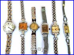 Lot 6 Wrist Watches Hand Winding Watch Art Deco Watches Lady Review Parts