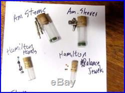 Lot Vintage ELGIN & HAMILTON Pocket Watch Parts in 8 Drawer Cabinet STEMS, HANDS