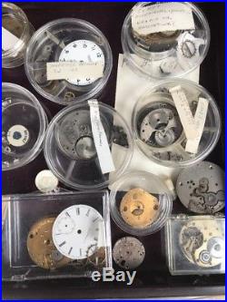 Lot Vintage ELGIN & More Pocket Watch Parts in 4 Drawer Cabinet STEMS, HANDS