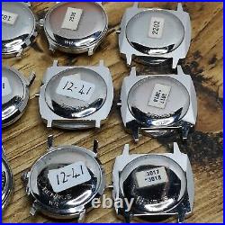 Lot of 12 NOS Benrus Steel Watch Cases, Some with Dials & Hands Parts (AW19)
