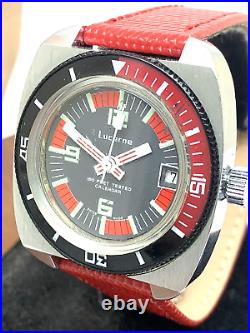 Lucerne Men's Watch Vintage Diver Swiss Hand Winding Coke Bezel FOR REPAIR PARTS