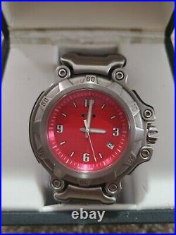 MEN'S OAKLEY CRANKCASE WATCH 3 Hand Red Face Rare Watch Parts or Repair