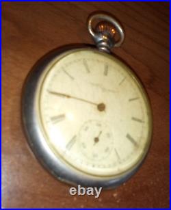 Men's Vintage Elgin Pocket Watch Silveroid 18s not working missing hand parts