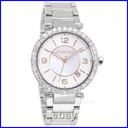 Michael Kors Womens Parker Glitz Watch, White MOP Dial Crystals Stainless Steel