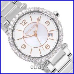 Michael Kors Womens Parker Glitz Watch, White MOP Dial Crystals Stainless Steel