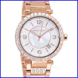Michael Kors Womens Parker Lux Glitz Watch, MOP Dial, Crystals, Rose Gold Band