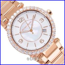 Michael Kors Womens Parker Lux Glitz Watch, MOP Dial, Crystals, Rose Gold Band