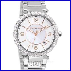Michael Kors Womens Parker Lux Glitz Watch White Dial Crystals Stainless Steel