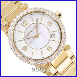 Michael Kors Womens Parker Lux Glitz Watch, White MOP Dial, Crystals, Gold Band