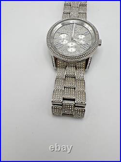 Michael Kors Wren MK6788 Pave Chronograph Stainless Steel Watch For Parts READ