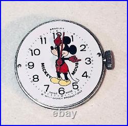 Mickey Mouse Swiss Mechanical Watch Movement Enamel Face Hands Parts MOD Vtg