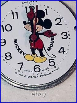 Mickey Mouse Swiss Mechanical Watch Movement Enamel Face Hands Parts MOD Vtg