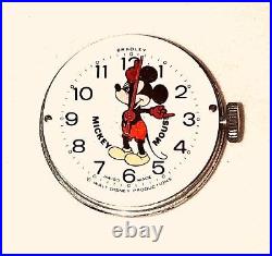 Mickey Mouse Swiss Mechanical Watch Movement Enamel Face Hands Parts MOD Vtg