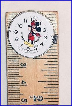 Mickey Mouse Swiss Mechanical Watch Movement Enamel Face Hands Parts MOD Vtg