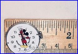 Mickey Mouse Swiss Mechanical Watch Movement Enamel Face Hands Parts MOD Vtg