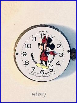 Mickey Mouse Swiss Mechanical Watch Movement Enamel Face Hands Parts MOD Vtg