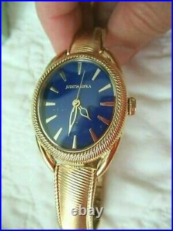 New Judith Ripka Marni Gold-tone Lapis Dial Bracelet Watch Size Large w JR Box