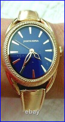 New Judith Ripka Marni Gold-tone Lapis Dial Bracelet Watch Size Large w JR Box