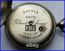 Old BAUTTE Geneva FANCY Hand Engraved Mvt KW Lever POCKET WATCH Parts or REPAIR