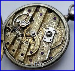 Old BAUTTE Geneva FANCY Hand Engraved Mvt KW Lever POCKET WATCH Parts or REPAIR