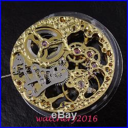 PARNIS 17 Jewels Gold Full Skeleton Mechanical 6497 Hands Winding Watch Movement
