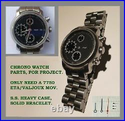 PartsCase, Dial, Hands, solid Bracelet. For 7750 Automatic Chronograph mov. Swiss