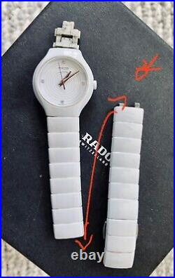 RADO LUXURY LADIES WHITE CERAMIC TRUEDIAMONDS THINLINE (Wristband Needs Repair)