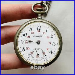 RARE Henry Hy Moser PARTS/REPAIR Pocket Watch 24h Military Swiss Old Vtg CLASSIC