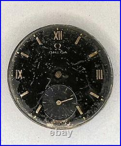 Rare Omega Movement Cal 28 Running For Parts Repair- Black Dial- Seconds Hand