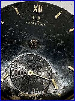 Rare Omega Movement Cal 28 Running For Parts Repair- Black Dial- Seconds Hand