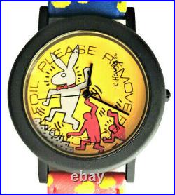 Rare SEL KEITH HARING RETRO ART WATCH Leather Band Quartz Unisex Swiss Works New