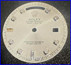 Rolex Genuine Dial Day-Date 18239 118239 Men's Watch Parts Silver Diamond Hands