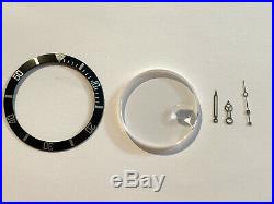 Rolex Submariner Bezel Insert Black 16800, Hands and Crystal 30.5mm. Genuine