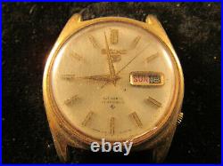 Seiko 5 6119-8090 waterproof goldplated 1968 watch runs for restoration parts